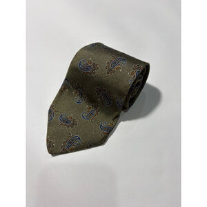 Emilio Pucci Silk Paisley Tie Olive Green Blue Brown Handmade USA Designer